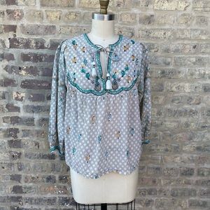 Lucky Brand Pima Cotton Boho Hippy Tassel Top size XS
